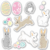 Schattigee paashaas, versierde eieren en bloemen sticker (Voorkant)