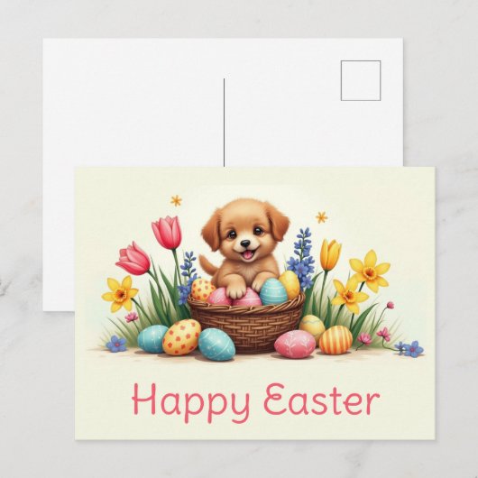 Schattigee Paashond Eiermand Bloemen Briefkaart (Voorkant / Achterkant)