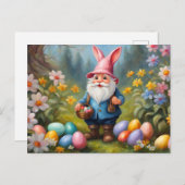 Schattigee paaskabouter in voorjaarstuinillustrati feestdagenkaart (Voorkant / Achterkant)