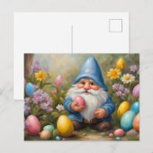 Schattigee paaskabouter met paaseieren en -bloemen feestdagenkaart (Voorkant / Achterkant)