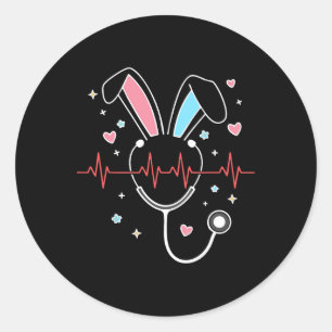 Schattigee paaskoester Bunny Stethoscoop Hartslagv Ronde Sticker