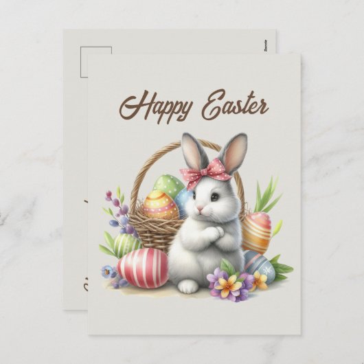 Schattigee paaskonijn waterverf bericht toevoegen feestdagenkaart (Voorkant / Achterkant)