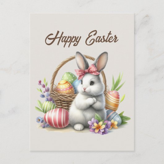 Schattigee paaskonijn waterverf bericht toevoegen feestdagenkaart (Voorkant)