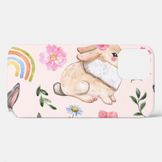 Schattigee paaskonijnen bloemenpatroon Case-Mate iPhone case (Achterkant (horizontaal))