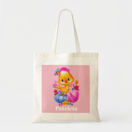 Schattigee paaskuiken meisjes voegen naam eierjach tote bag (Voorkant)