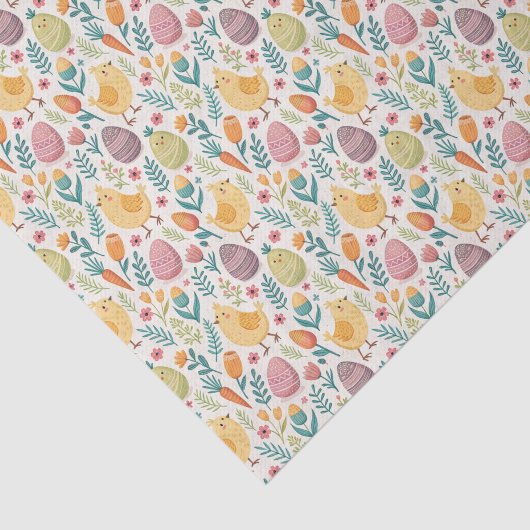 Schattigee paaskuikens en kleurrijk eierpatroon tissuepapier (Detail)