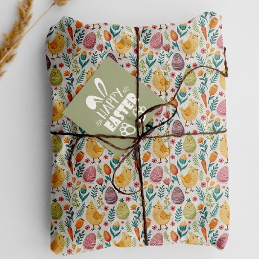 Schattigee paaskuikens en kleurrijk eierpatroon tissuepapier