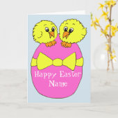 Schattigee paaskuikens op ei kaart (Gele Bloem)