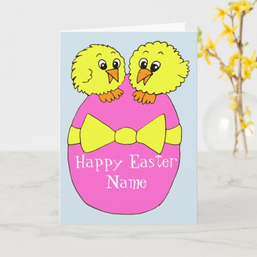 Schattigee paaskuikens op ei kaart (Gele Bloem)