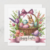 Schattigee Paasmand Bunny Floral Illustration Feestdagenkaart (Voorkant / Achterkant)