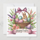 Schattigee Paasmand Bunny Floral Illustration Feestdagenkaart (Voorkant)