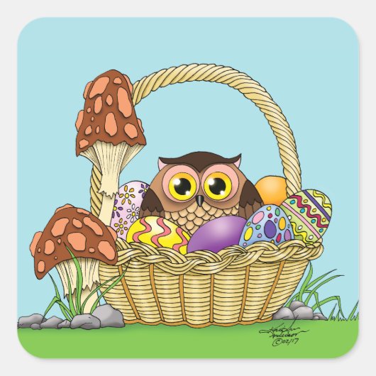 Schattigee paasmand Uil Vierkante Sticker (Voorkant)