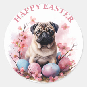 Schattigee paasmok chocolade eieren en bloemen - ronde sticker