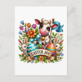 Schattigee Paasvreugde koe boerderij dier Feestdagenkaart (Voorkant)