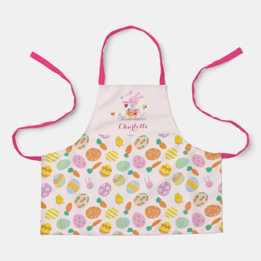 Schattigee paaswolk Bunny Garden Egg Pattern Kinde Schort (Voorkant)