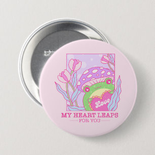 Schattigee paddenstoel en kikker - My Heart Leaps Ronde Button 7,6 Cm