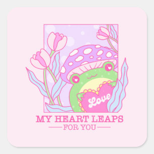 Schattigee paddenstoel en kikker - My Heart Leaps Vierkante Sticker