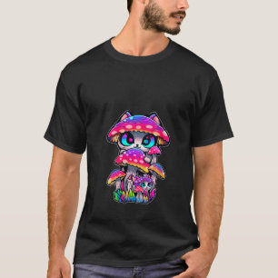 Schattigee paddenstoel kat psychedelische festival t-shirt