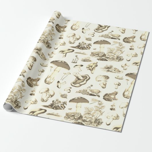 Schattigee paddenstoel kikker slakkenbos beige pat cadeaupapier (Uitgerold)