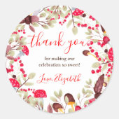 Schattigee paddenstoel rustiek bos dank u baby sho ronde sticker (Voorkant)