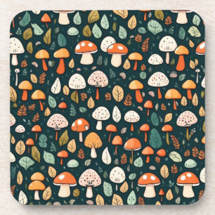 Schattigee paddenstoelen bladeren cottage core des bier onderzetter