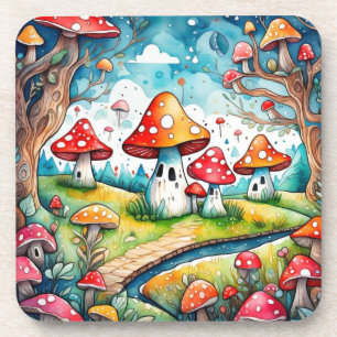 Schattigee paddenstoelen bladeren cottage core des bier onderzetter