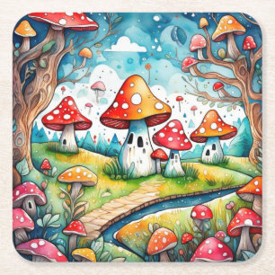 Schattigee paddenstoelen bladeren cottage core des kartonnen onderzetters