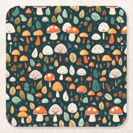 Schattigee paddenstoelen bladeren cottage core des kartonnen onderzetters