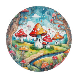 Schattigee paddenstoelen bladeren cottage core des snijplank