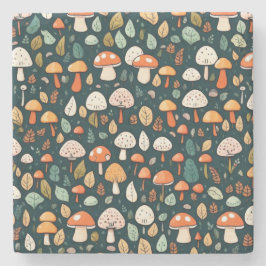 Schattigee paddenstoelen bladeren cottage core des stenen onderzetter