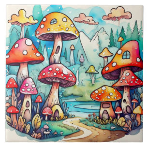 Schattigee paddenstoelen bladeren cottage core des tegeltje
