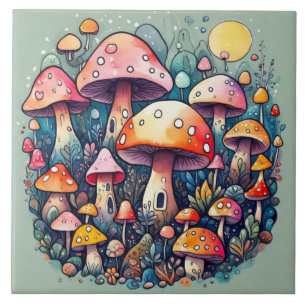 Schattigee paddenstoelen bladeren cottage core des tegeltje