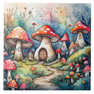 Schattigee paddenstoelen bladeren cottage core des tegeltje