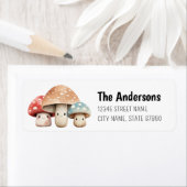 Schattigee paddenstoelenfamilie retour adreslabels etiket (Insitu)