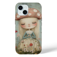 Schattigee paddenstoelenfee in een bloemenweide op