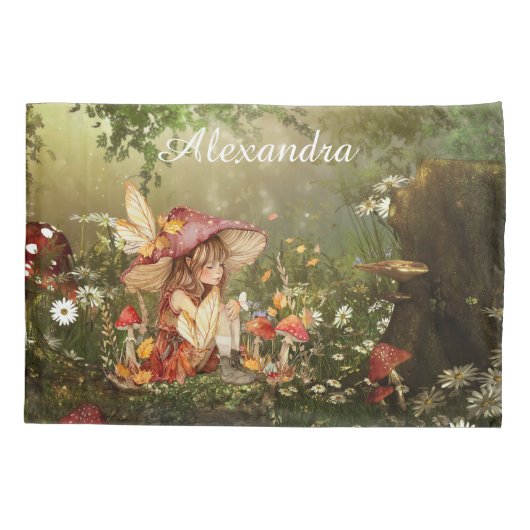 Schattigee paddenstoelenfee in het bos kussensloop (Achterkant)