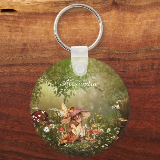 Schattigee paddenstoelenfee in het bos sleutelhanger (Achterkant)