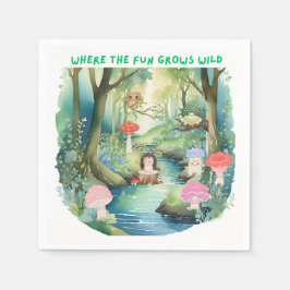 Schattigee paddenstoelenmensen met hun bosvrienden servet