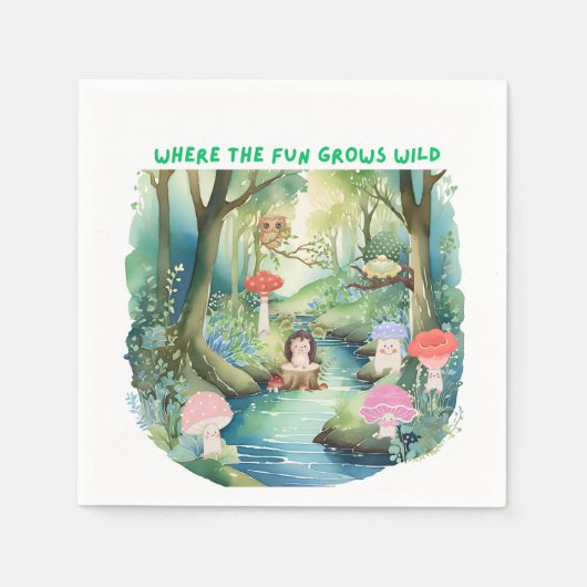 Schattigee paddenstoelenvrienden met hun bosvriend servet (Voorkant)