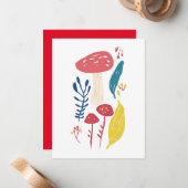 Schattigee paddenstoelillustratie notitiekaartje (Voorkant / Achterkant in situ)