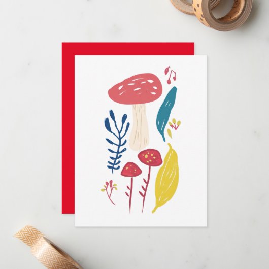 Schattigee paddenstoelillustratie notitiekaartje (Voorkant / Achterkant in situ)