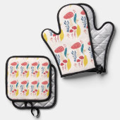 Schattigee paddenstoelillustratie ovenwant & pannenlap set (Voorkant / Achterkant)