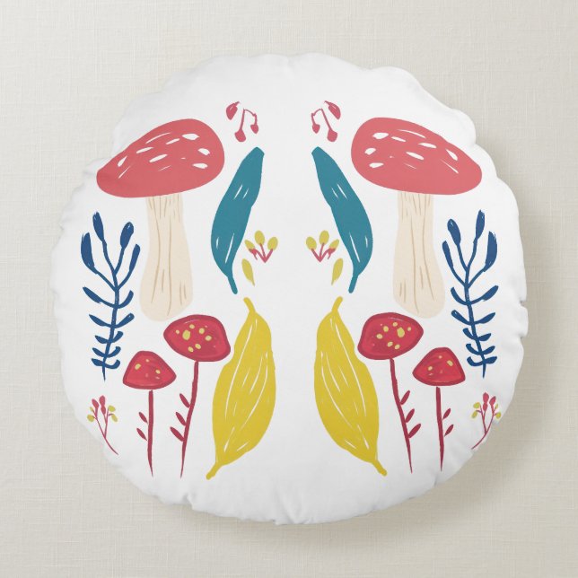 Schattigee paddenstoelillustratie rond kussen (Voorkant)