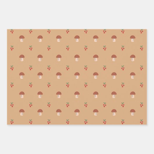 Schattigee Paddestoel Patroon Wrapping Paper Set (Voorkant 3)