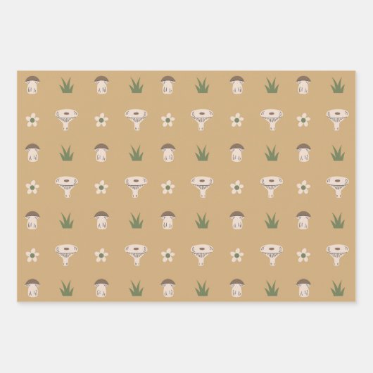 Schattigee Paddestoel Patroon Wrapping Paper Set (Voorkant 2)