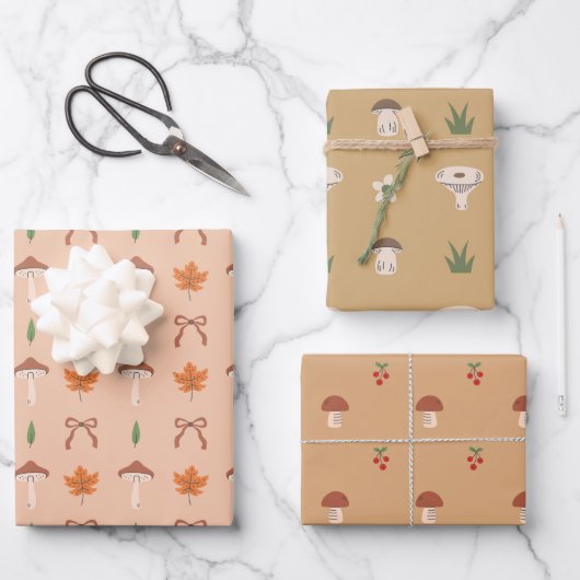 Schattigee Paddestoel Patroon Wrapping Paper Set (Voorkant)