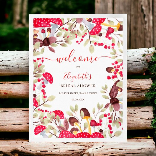 Schattigee paddestoel rustieke bos baby shower wel poster