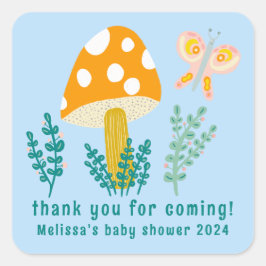 Schattigee Paddestoel Vlinder Bedankt CUSTOM Baby  Vierkante Sticker