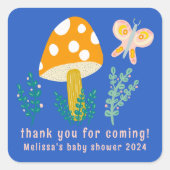 Schattigee Paddestoel Vlinder Bedankt CUSTOM Baby  Vierkante Sticker (Voorkant)