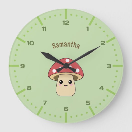 Schattigee paddestoel wandklok met cijfers (Voorkant)